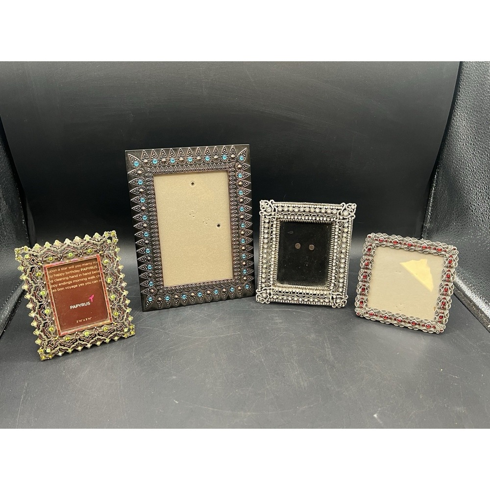 Vintage Jeweled Rhinestone Ornate Metal Picture Frames Lot